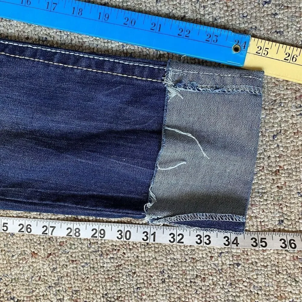 Almost Famous Jeans Women Sz 11 Stretch Distressed Blue Low Rise Cuffed Hem